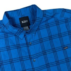 5.11 Tactical Mens XL Blue Plaid Snap Front Short Sleeve Shirt Outdoor Hiking
